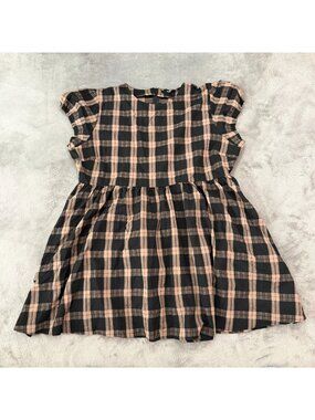 Disturbia Ambrose Check Mini Dress Brown Plaid Womens size 16 Babydoll Pockets